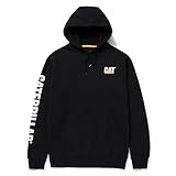 Caterpillar Trademark Banner Hoodies for Men Featuring CAT Logo on Chest and Sleeve with S3 Cord Management, Black - X-Large