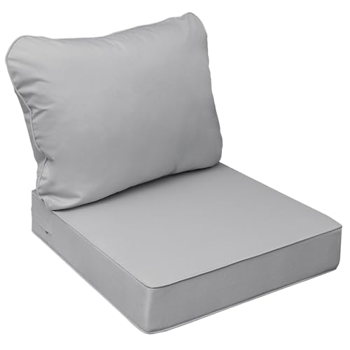 Image of AAAAAcessories Outdoor Seat Cushions for Chairs, Fade-Resistant, Waterproof Patio Furniture Replacement Cushions, 24 inch x 24 inch x 5 inch + 24 inch x 19 inch, Gray