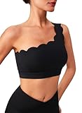 MEIVSO Womens One Shoulder Sports Bra Yoga Workout Bras with Removable Pads Black M