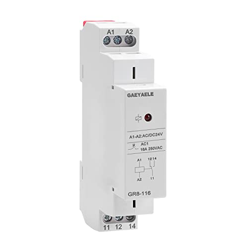 Gaeyaele Intermediate Relay Auxiliary Relay 16A 1Spdt Relays Din Rail Switch Relay(Gr8-116,Ac/Dc 24V) #TOP8