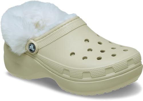 Crocs Classic Platform Fuzz Lined Clog 36-37 EU Bone