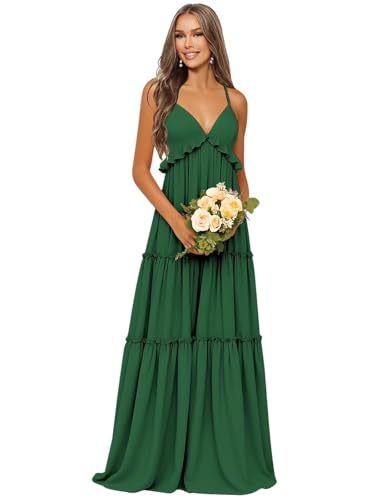 LTW Tiered Bridesmaid Dresses Spaghetti Straps Corset Dress for Women Chiffon Wedding Guest Dress