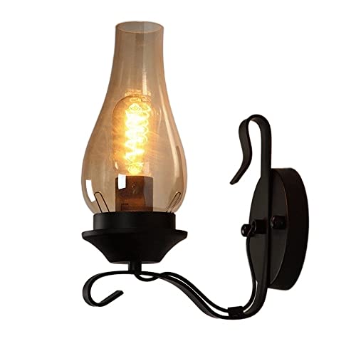 Verre mur lumière E27 en fer forgé de haute qualité style lanterne vintage