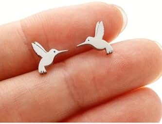 MITH SB TAKI Paslanmaz Çelik Kuş Küpe, Gümüş Renk, Unisex, Günlük Kullanım - Görsel 2