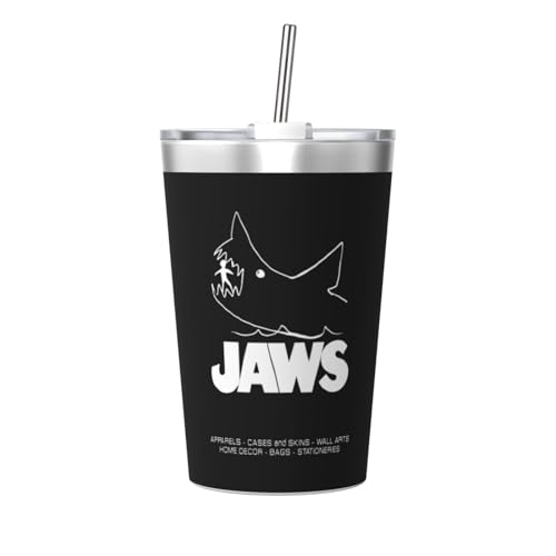 魔法瓶 350ml タンブラー ステンレス製 ジョーズ 水筒 マグボトル コーヒーカップ 蓋とストロー付き 真空断熱 保温保冷コップ 二重構造 持ち運び 直飲み プレゼント