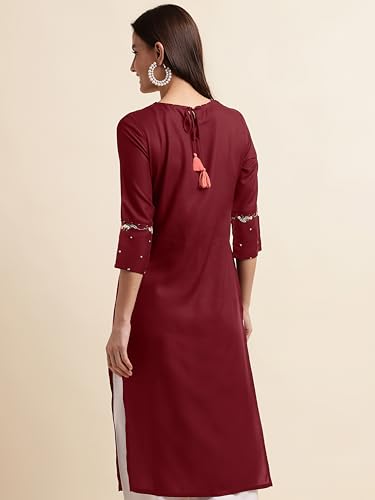 Image of MIRCHI FASHION Women's Straight Fit Rayon Sequins Embroidered and Polka Dots Printed Kurti Only