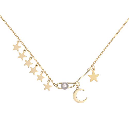 Collier en argent S925 étoile et lune pour femme avec chaîne de clavicule élégante