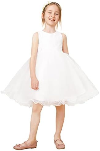 Eightale Flower Girl Dresses for Wedding 2023 Elegant Lace Tulle Sleeveless Short A Line Princess Birthday Formal Party Dress with Bow-Knot White Size 7