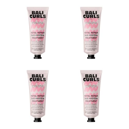 Bali Curls Total Repair SOS Protein Treatment MINI 4 x 20 ml Set – Mascarilla para cabello seco y dañado – Cuidado intensivo con proteínas vegetales – Método vegano y rizado adecuado
