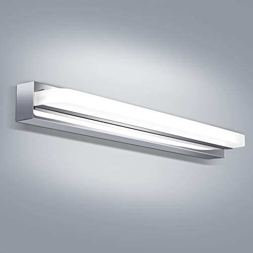 OOWOLF Luz De Espejo, 8W 6000K Lámpara de Espejo Baño Blanco Frío, 700LM 420mm Lámpara LED de Pared Acero inoxidable Para Maquillaje, Espejo, Baño