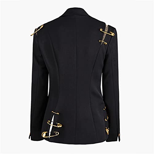 Loose Fit Black Hollow Out Pin Spliced Jacket Blazers New Lapel Long Sleeve Women Coat3