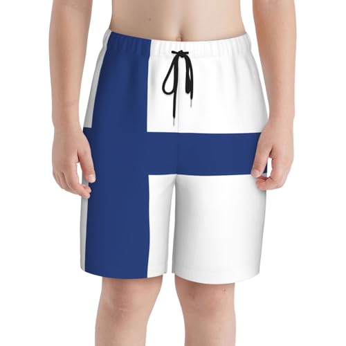 Finnish Flag Youth Beach Pants, Soft and Breathable, with Drawstring Waist, Suitable for Sports and Leisure.3