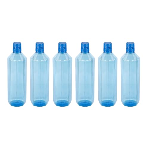 Image of PEARLPET Gemini BPA-Free Plastic Water Bottle Set |Lightweight, Leak-Proof & Freezer Safe - Pack of 6 (1000ml Each), Blue