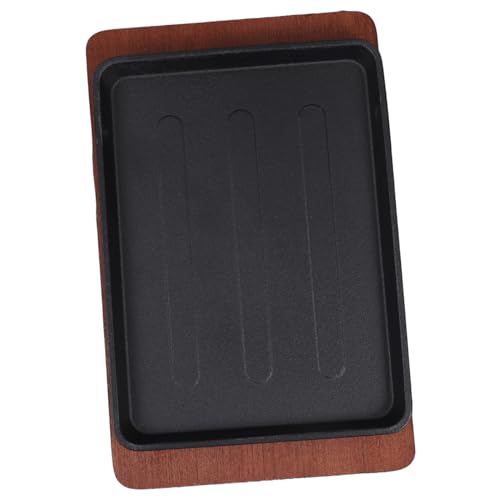 HOLIDYOYO Cast Iron Fajita Skillet with Wooden Base Griddle Pan for Steaks Bacon Veggies Fish for Induction Cooktops Cooking Plate