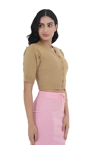 Image of Women Winter Wear V-Neck Half Sleeves Regular Fit Woollen Blouse