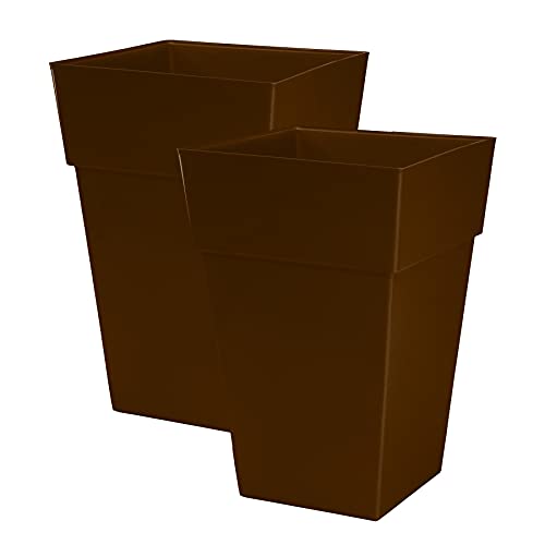 Moda Milano 28L 28 Litre Plastic Gloss Planters, Set of 2 - CHOCOLATE Colour - Dimensions: 46cm (H) x 31cm (W) x 31cm (D)