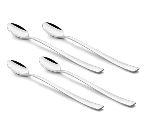 Image of Long Handle Spoon, Long Mixing Stirring Spoon for Iced Tea, Coffee Suitable for Tall Glasses, Cocktail Bar Stainless Steel Long Handle Spoon, Soda Spoon, Milkshake Spoon (4-Pcs-Imp*Long)