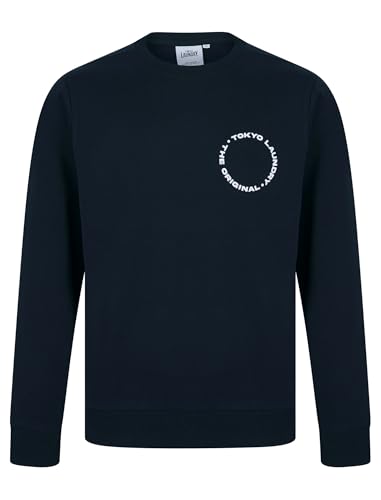 Tokyo Laundry Sudadera de forro polar con diseño gráfico para hombre, cuello redondo, estampado en la espalda, Capitán azul marino., L