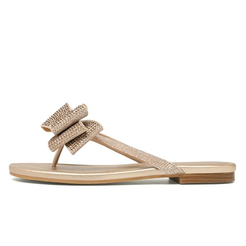 Womens Flat Bow Sparkly Flip Flop Sandals,Ladies Rhinestones Comfortable Thong Slide Dressy Casual Cute Trendy Vacation Beach Slip on Glitter Slippers Shoe2