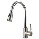 VAPSINT Best Modern Single Handle Brushed Nickel Kitchen Faucet, Pull-Out Stainless Kitchen Sink Faucets