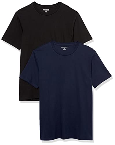 Amazon Essentials Men's Short Sleeve T-Shirts, Slim-Fit, Crewneck, Pack of 2, Black/Navy, Small