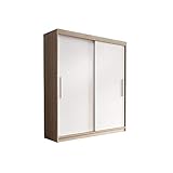  E-MEUBLES Armoire de Chambre avec 2 Portes coulissantes  Penderie (Tringle) avec étagères (LxHxP): 150x200x61 LARA 04 (Sonoma+ Blanc)
