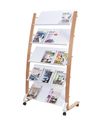 ALBA Présentoir mobile grand modèle blanc et bois