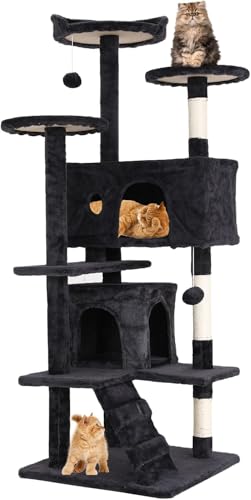 Torre para Gatos de 54 pulgadas con Rascador y Casa miniatura 1