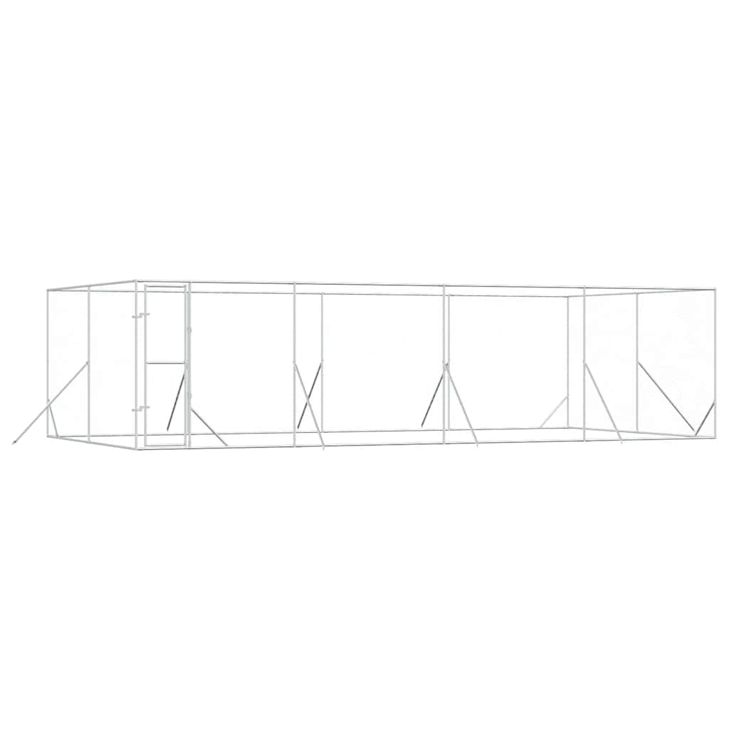 Outdoor-Hundezwinger Silbern 8x4x2 m aus verzinktem Stahl - Grosser Welpenauslauf und Freigehege Fuer Hunde Kleintiere Huehner Kaninchen - Robustes Aussengehege mit Tuer