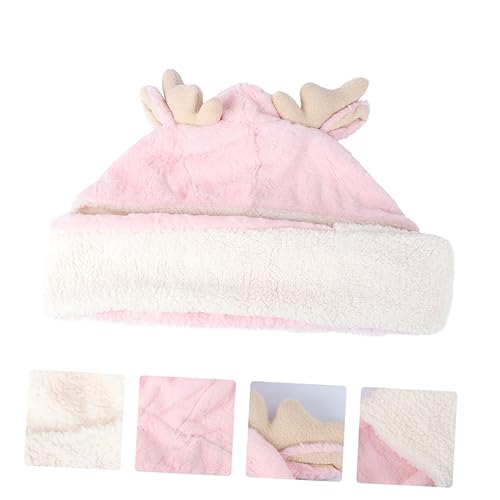 Lovely Fawn Ears One-Piece Scarf and Hat Set Warm Neckerchief for Birthday Gift Soft and Comfortable for Winter Cute Design Pink2