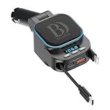 BD Essentials 5 in 1 FM Bluetooth 5.3 Transmitter, Retractable Car Charger & Cables, Dual USB-C/USB-A Ports, Up to 90W Fast Charging, Black