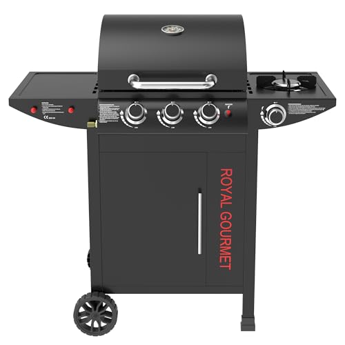 Royal Gourmet Barbecue Gaz 3+1 Brûleurs, Gril en Acier Inoxydable, 11,5 KW, Noir