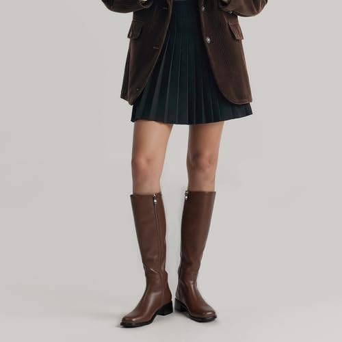 Image of QIY Knee High Boots for Women Low Heel Flat Tall Boots, Light Brown, 8.5