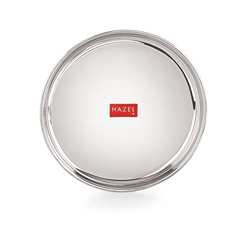 Image of HAZEL Stainless Steel Breakfast Plate with Glossy Finish | 23.5 cm Quarter Plates for Kids Serveware Tableware | Thali Plates for Kitchen | Dinner Plates, Set of 6