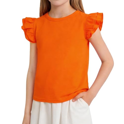 Image of Magic Park 1-14Y Toddler Ruffle T Shirt Girls Solid Color Blouse Kids Girl Short Long Sleeve Tops Casual Tee
