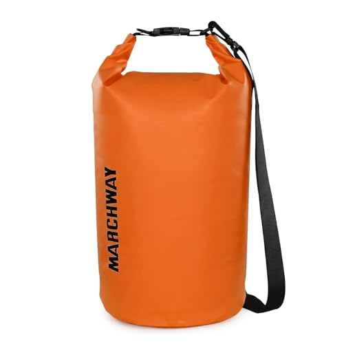 Image of Bisonberg 10 Liters Waterproof Dry Bag, Orange, PVC, 10 Litre, Roll-Top with Adjustable Shoulder Strap for Kayaking, Boating, Camping