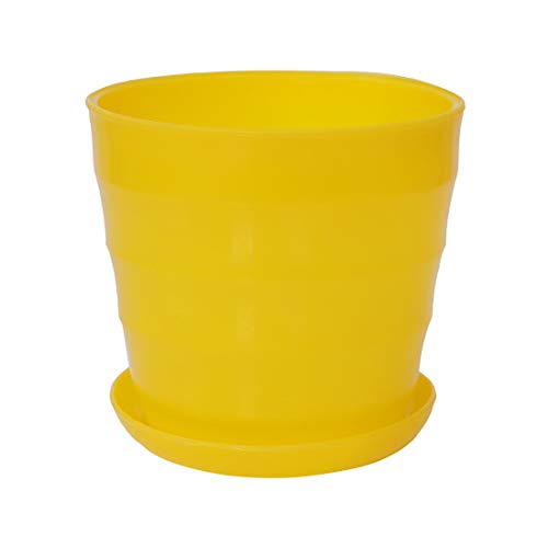 Sourcingmap Plastic Planters Indoor Flower Pot with Tray Mini Plastic Flower Seedlings Pot Garden Plant Pot Home Decoration Flower Pot 13cm Dia Yellow
