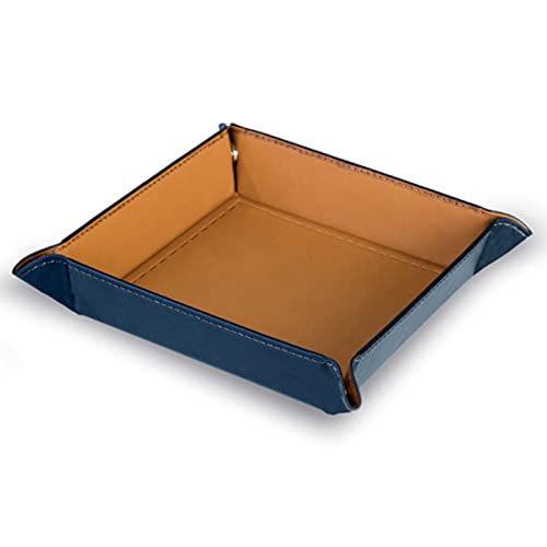 Vassoio porta oggetti svuota tasche bicolore con chiusura a bottoni in poliuretano. Utile porta oggetti da scrivania (Blu/Terra di Siena)