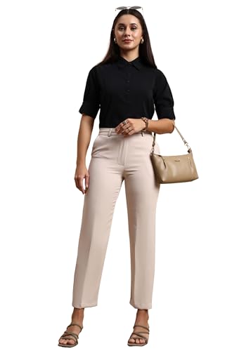 Image of FRAULEIN Women Formal Trousers | Slim Fit Office Pants | Ankle Length Work Pants | Business Casual Corporate Wear