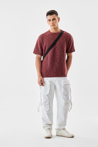 Image of SNITCH Men's T-Shirt | Textured Oversized Crew Neck Design | Premium Polyester Blend Fabric with Waffle Weave | Breathable & Lightweight Casual Wear