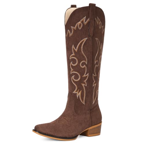 Image of Suede Cowboy Boots for Women Knee High Western Cowgirl Boots