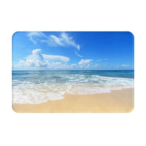海とビーチ アニメ長方形玄関絨毯 低反発洗える大サイズラグ 40x60cm