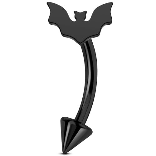 Melighting 16G Bat Rook Piercing Jewelry, G23 Solid Titanium Eyebrow Ring, Internally Threaded Vertical Labret Lip Jewellery, Black Curved Barbells, Daith Rook Earring for Women