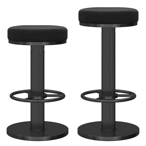 Set de 2 Butacos de Bar Giratorios Modernos con Asiento Redondo Tapizado en Terciopelo Ajustables sin Respaldo con Base Negra para Isla de Cocina Comedor Bar en Casa miniatura 1