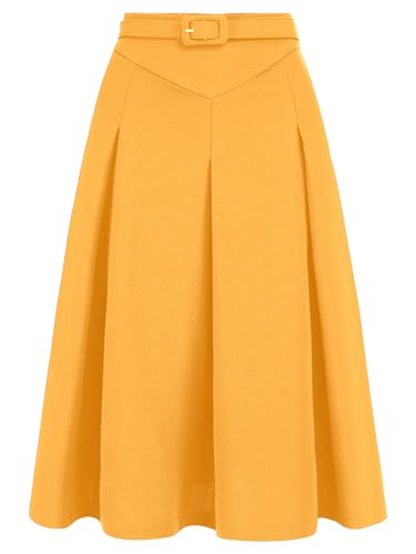 Image of Allegra K Women's Office Work Skirts Belted Waist Midi A-Line Pleated Skirt