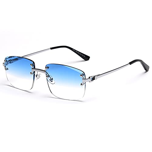 Image of Gradient Lens Metal Sunglasses Rimless Square Blue UV400 Brown Women Frameless