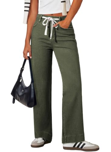 Image of Sidefeel Women's High Waisted Straight Leg Jeans Drawstring Denim Pants