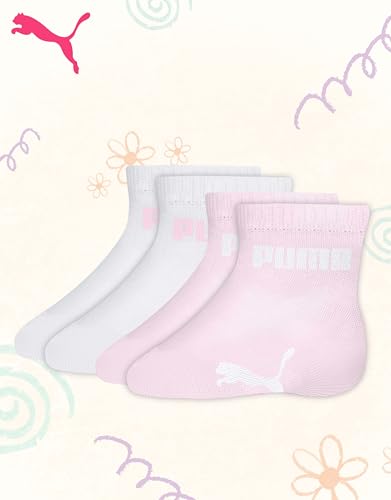 Kit 4 Pares Meias Puma Bebê Sapatilha Infantil Cano Curto Baixo, 2 Branc - 2 Rosa, 21-24