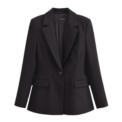 Women's Casual Solid Single Button Slim Blazer Jacket Lapel Pocket Long Sleeve Suit Coat