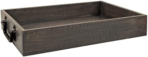 GoCraft Handmade Wooden Tray with Metal Handles | Decorative Serving Trays for Breakfast in Bed, Lunch, Dinner, Appetizers, Patio, Ottoman, Coffee Table, Party | Grey Washed Finish (15" X 11" x 2.5")
